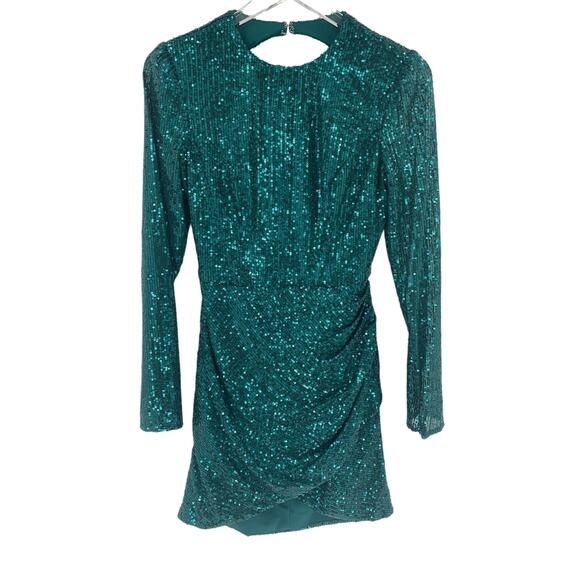 MAC DUGGAL Dress Size 4 Evening Gown Sequin Emerald Green Mini NEW Open Back - Picture 5 of 8